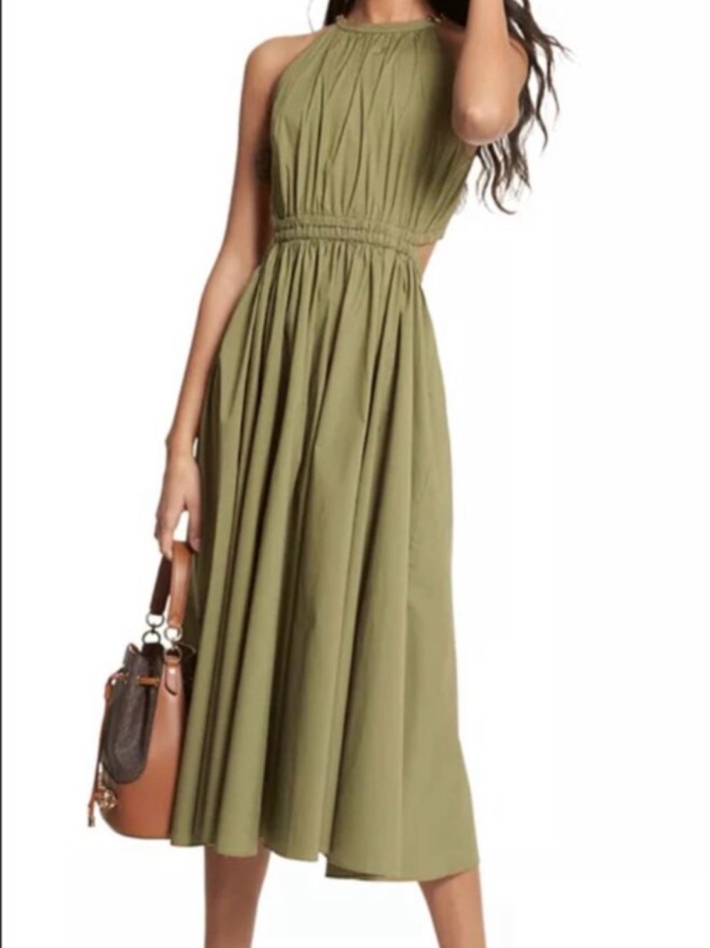 Michael Kors olive green midi with gold detail
